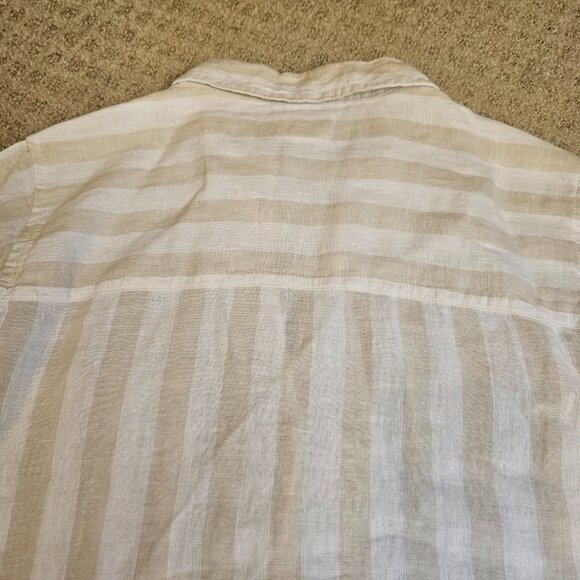 Sigrid Olsen 100% Linen Women's Top SZ Medium stripes Cream Coastal Beach Summer - Picture 9 of 13